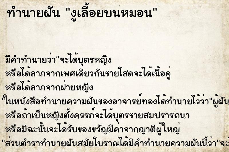 ทำนายฝัน งูเลื้อยบนหมอน ทำนายฝัน งูเลื้อยบนหมอน