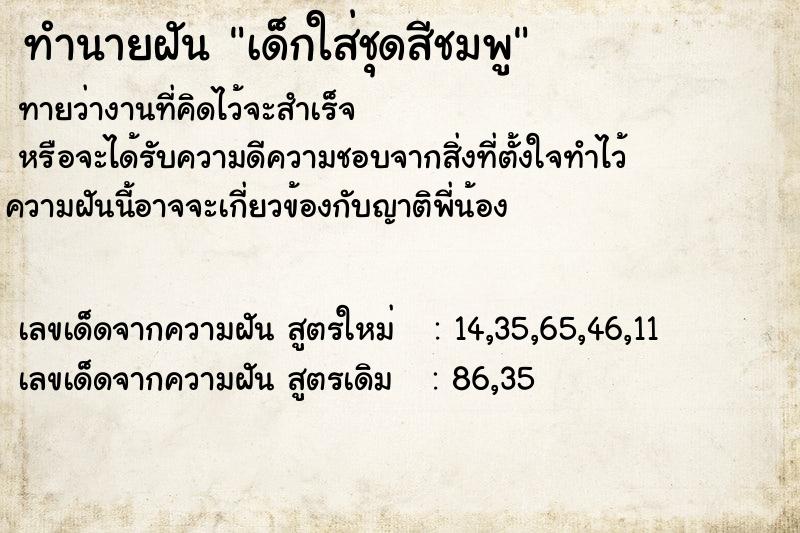 ทำนายฝันเด็กใส่ชุดสีชมพู ทำนายฝันทำนายฝันเด็กใส่ชุดสีชมพู