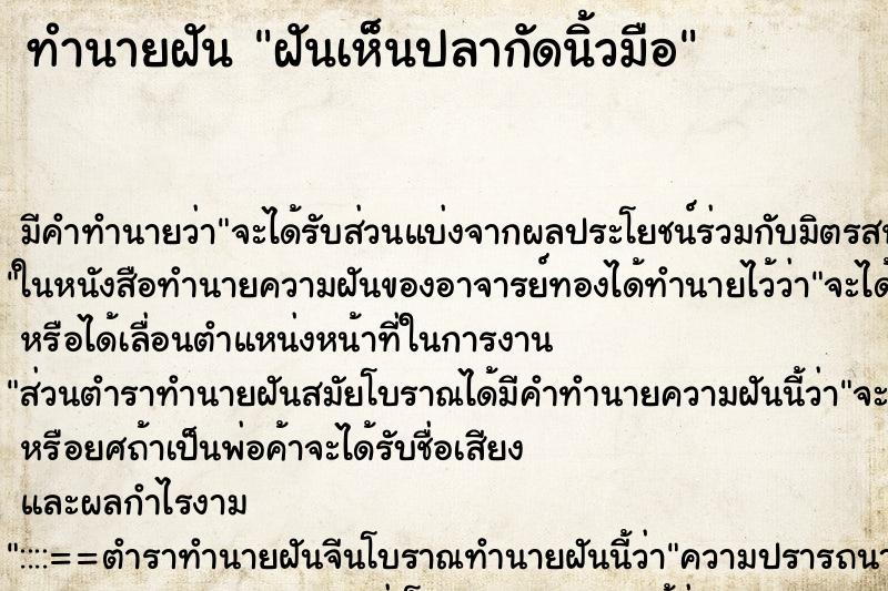 ทำนายฝัน ฝันเห็นปลากัดนิ้วมือ ทำนายฝัน ฝันเห็นปลากัดนิ้วมือ