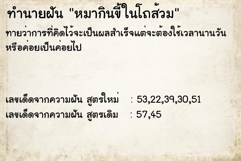 ทำนายฝันหมากินขี้ในโถส้วม ทำนายฝันทำนายฝันหมากินขี้ในโถส้วม