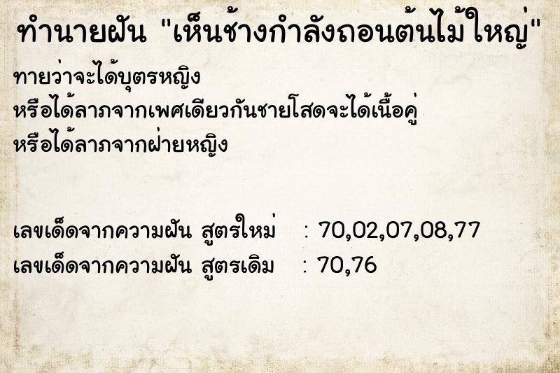 ทำนายฝันทำนายฝันเห็นช้างกำลังถอนต้นไม้ใหญ่