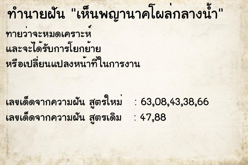 ทำนายฝันเห็นพญานาคโผล่กลางน้ำ ทำนายฝันทำนายฝันเห็นพญานาคโผล่กลางน้ำ