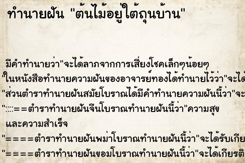 ทำนายฝันทำนายฝันต้นไม้อยู่ใต้ถุนบ้าน