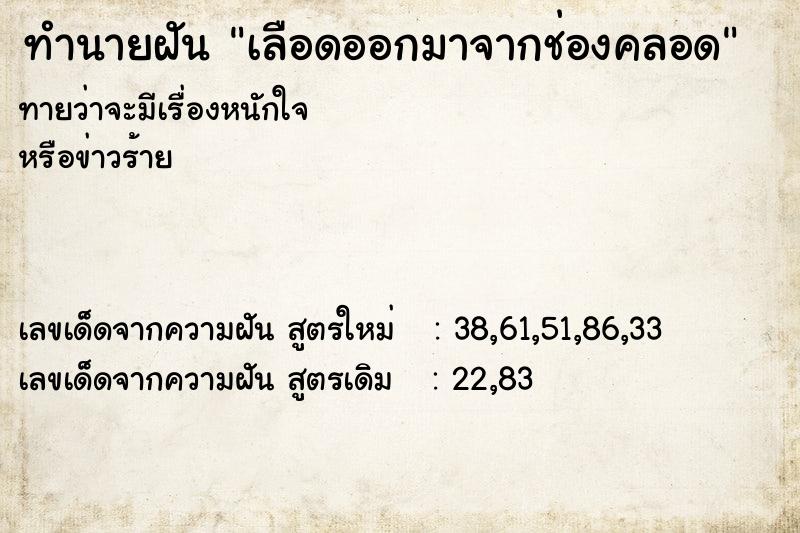 ทำนายฝันทำนายฝันเลือดออกมาจากช่องคลอด