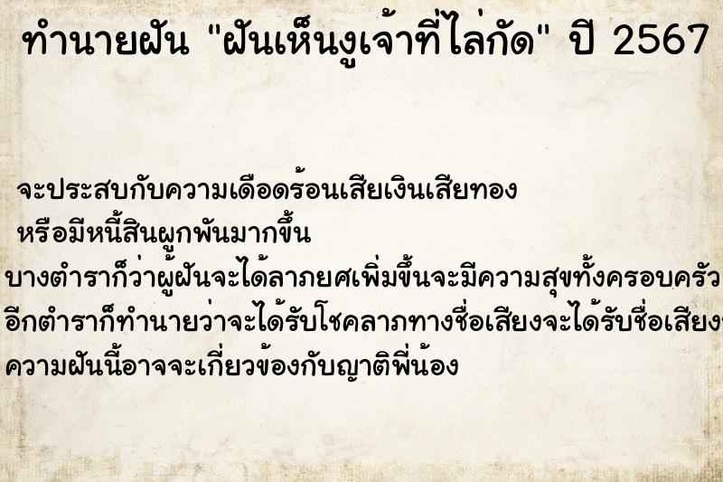 ทำนายฝันฝันเห็นงูเจ้าที่ไล่กัด ทำนายฝันทำนายฝันฝันเห็นงูเจ้าที่ไล่กัด
