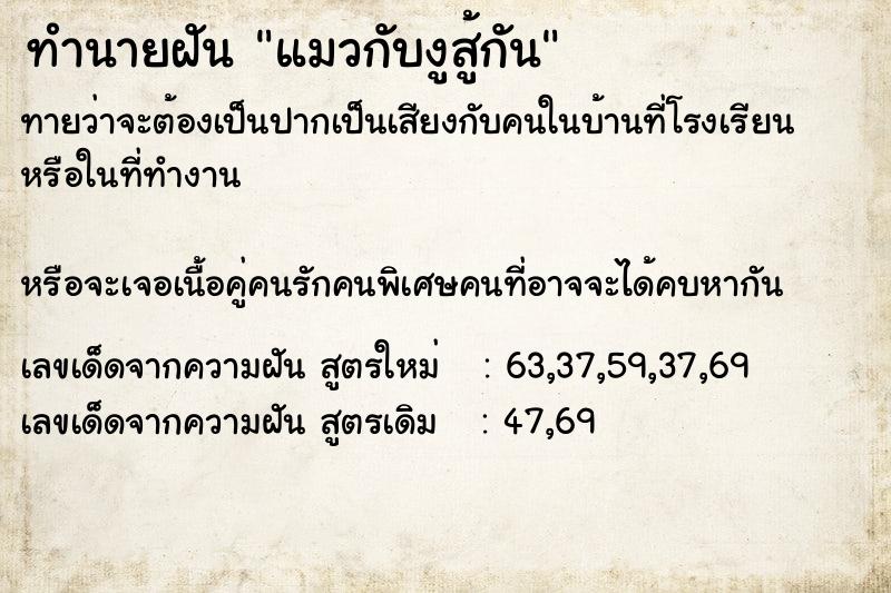 ทำนายฝันทำนายฝันแมวกับงูสู้กัน