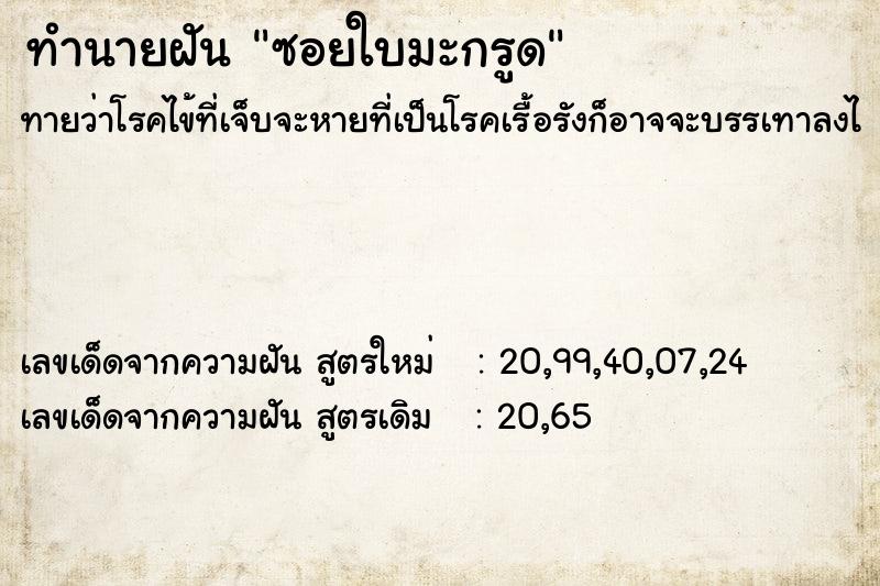 ทำนายฝันซอยใบมะกรูด ทำนายฝันทำนายฝันซอยใบมะกรูด