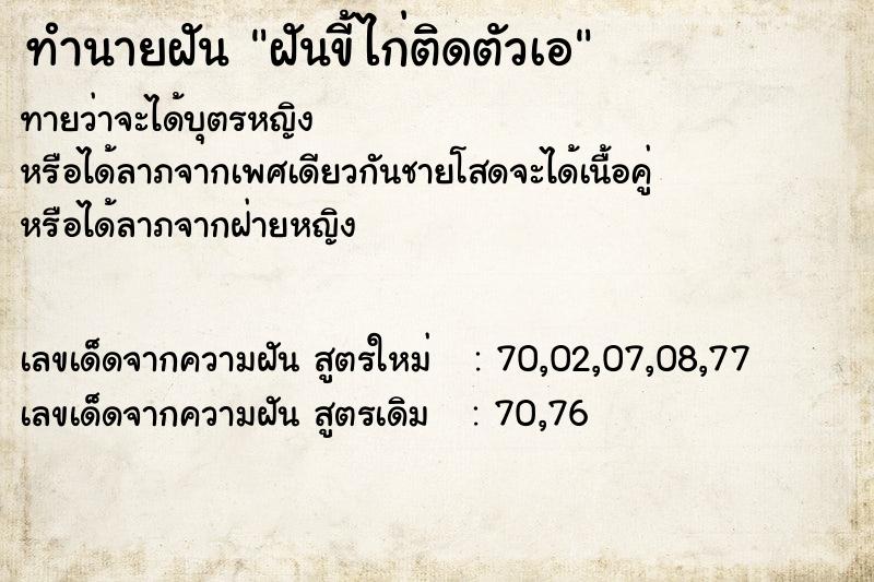ทำนายฝันฝันขี้ไก่ติดตัวเอ ทำนายฝันทำนายฝันฝันขี้ไก่ติดตัวเอ