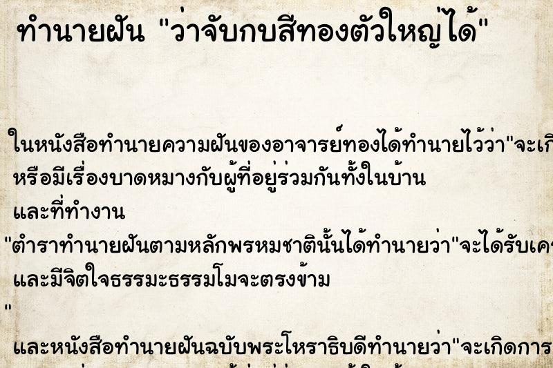 ทำนายฝันว่าจับกบสีทองตัวใหญ่ได้ ทำนายฝันทำนายฝันว่าจับกบสีทองตัวใหญ่ได้