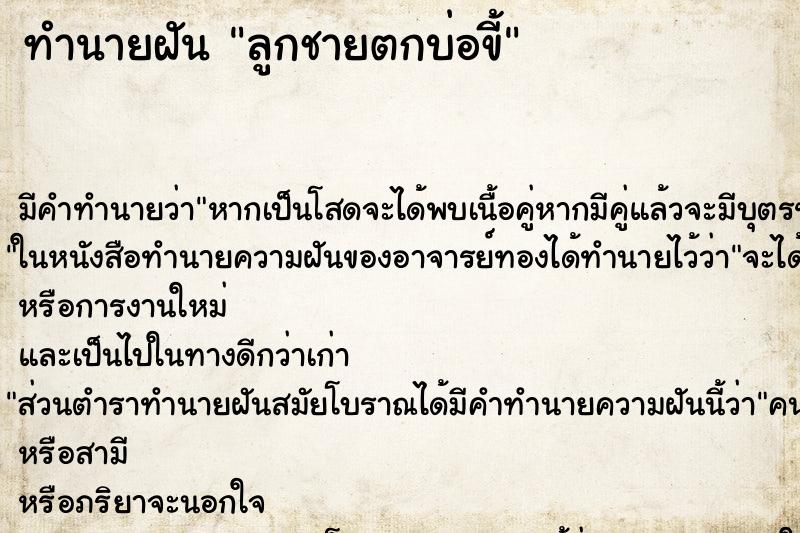 ทำนายฝัน ลูกชายตกบ่อขี้ ตำราโบราณ แม่นที่สุดในโลก