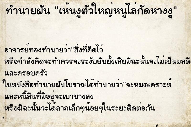 ทำนายฝันเห้นงูตัวใหญ่หนูไล่กัดหางงุูู ทำนายฝันทำนายฝันเห้นงูตัวใหญ่หนูไล่กัดหางงุูู