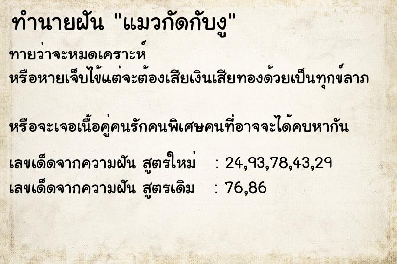 ทำนายฝันทำนายฝันแมวกัดกับงู