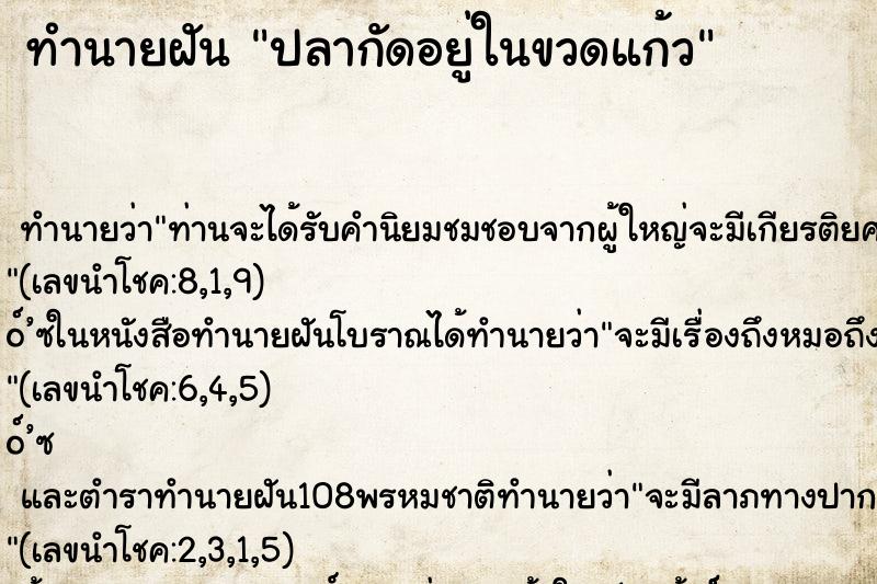 ทำนายฝันทำนายฝันปลากัดอยู่ในขวดแก้ว