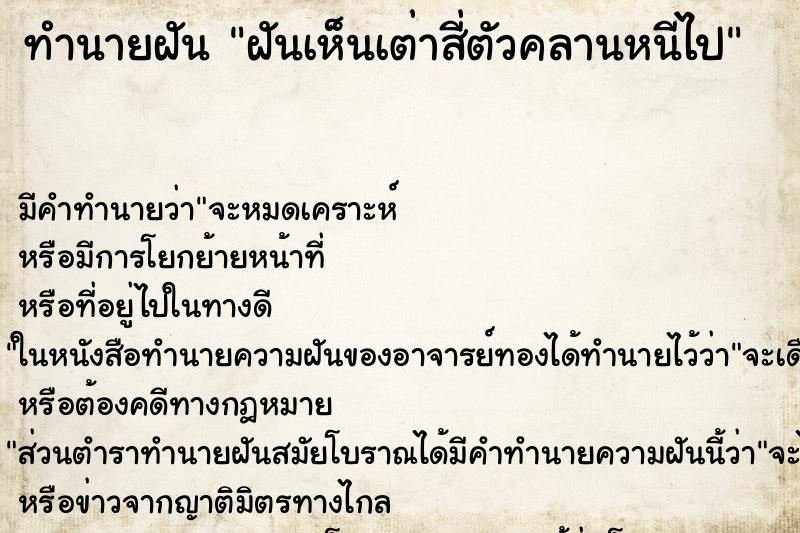 ทำนายฝันทำนายฝันฝันเห็นเต่าสี่ตัวคลานหนีไป