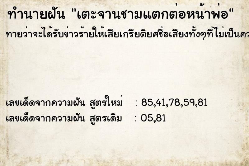 ทำนายฝันเตะจานชามแตกต่อหน้าพ่อ ทำนายฝันทำนายฝันเตะจานชามแตกต่อหน้าพ่อ