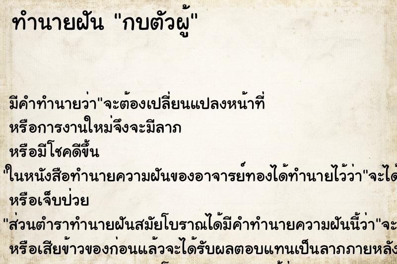 ทำนายฝัน กบตัวผู้ ตำราโบราณ แม่นที่สุดในโลก