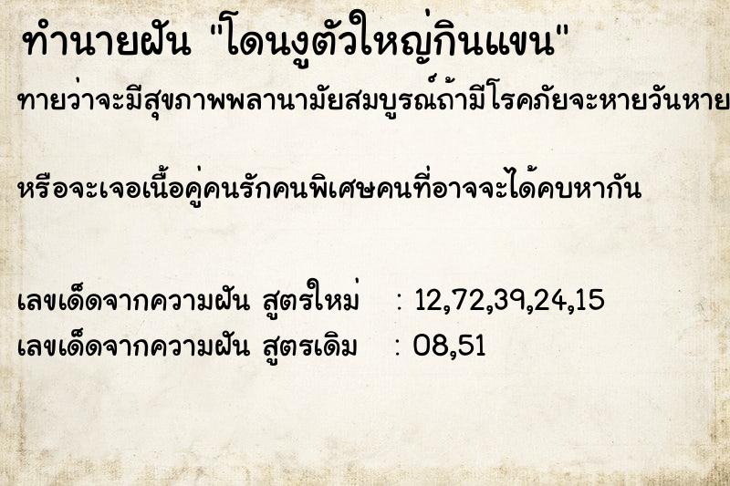 ทำนายฝันทำนายฝันโดนงูตัวใหญ่กินแขน