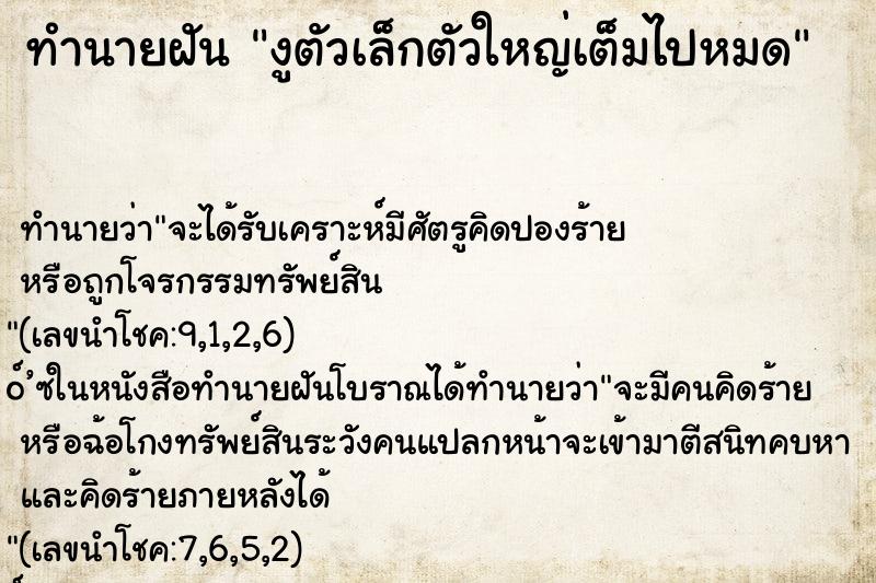 ทำนายฝัน งูตัวเล็กตัวใหญ่เต็มไปหมด ทำนายฝัน งูตัวเล็กตัวใหญ่เต็มไปหมด
