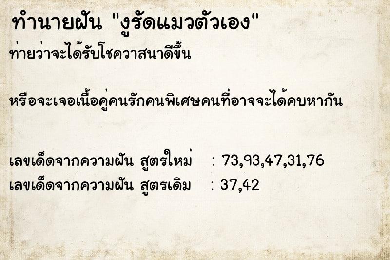 ทำนายฝันงูรัดแมวตัวเอง ทำนายฝันทำนายฝันงูรัดแมวตัวเอง