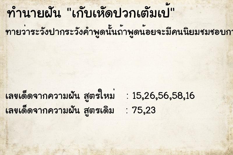 ทำนายฝัน เกับเหัดปวกเตัมเป้ ทำนายฝัน เกับเหัดปวกเตัมเป้
