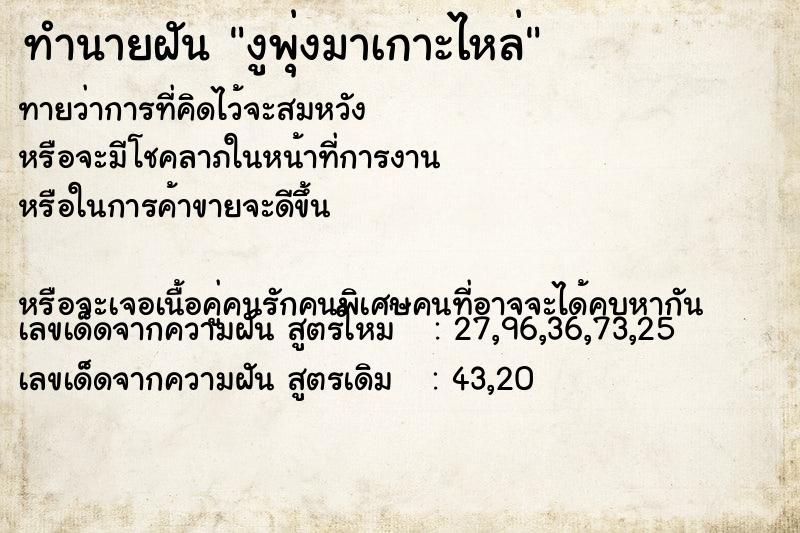 ทำนายฝันทำนายฝันงูพุ่งมาเกาะไหล่