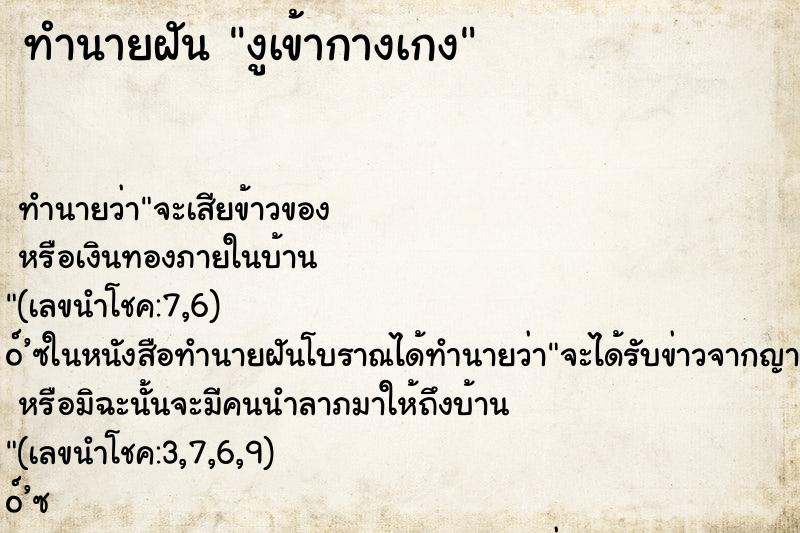 ทำนายฝัน งูเข้ากางเกง ทำนายฝัน งูเข้ากางเกง