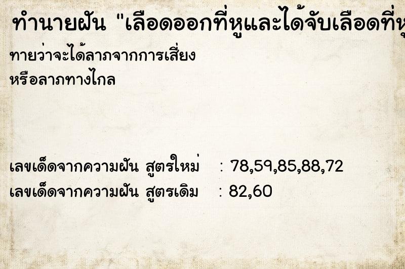 ทำนายฝันเลือดออกที่หูและได้จับเลือดที่หู ทำนายฝันทำนายฝันเลือดออกที่หูและได้จับเลือดที่หู