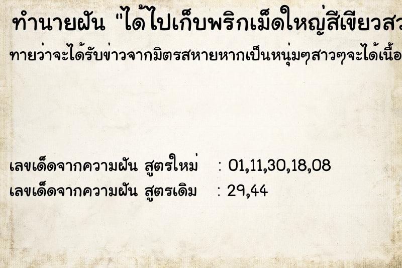 ทำนายฝันได้ไปเก็บพริกเม็ดใหญ่สีเขียวสวย ทำนายฝันทำนายฝันได้ไปเก็บพริกเม็ดใหญ่สีเขียวสวย