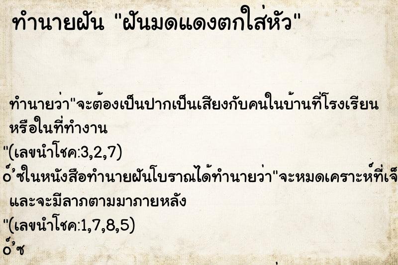 ทำนายฝัน ฝันมดแดงตกใส่หัว ทำนายฝัน ฝันมดแดงตกใส่หัว