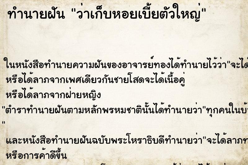 ทำนายฝันทำนายฝันว่าเก็บหอยเบี้ยตัวใหญ่