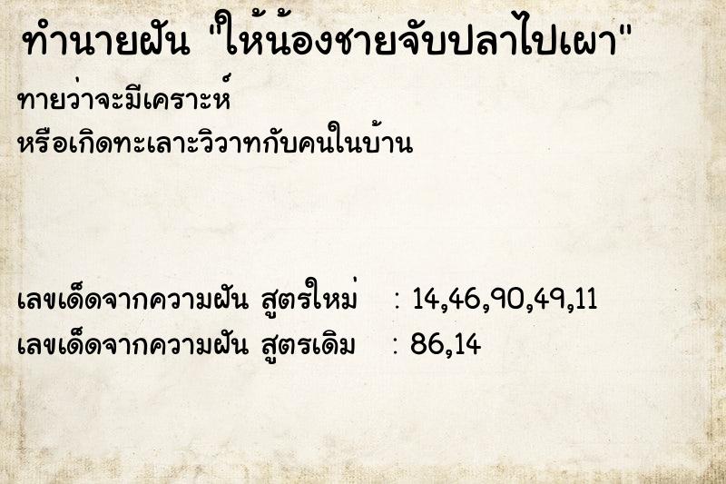 ทำนายฝันให้น้องชายจับปลาไปเผา ทำนายฝันทำนายฝันให้น้องชายจับปลาไปเผา