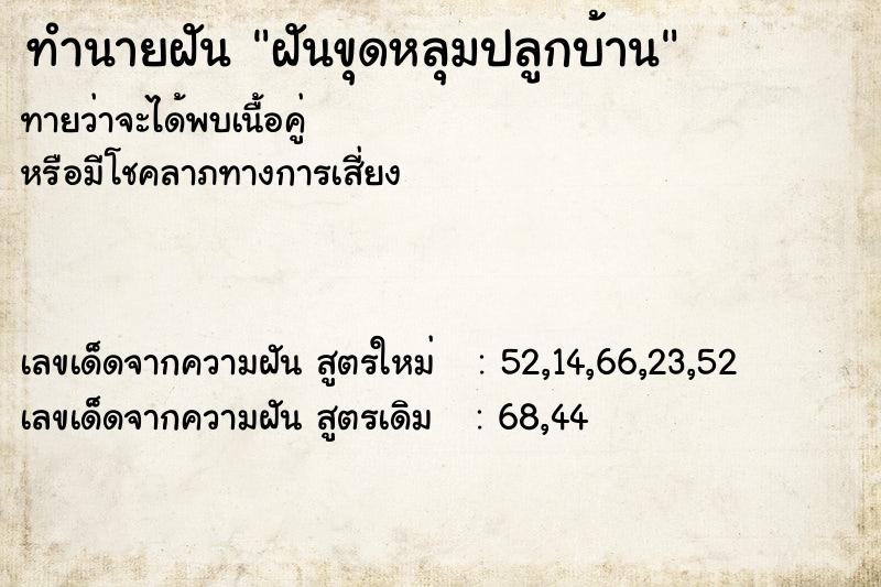 ทำนายฝันฝันขุดหลุมปลูกบ้าน ทำนายฝันทำนายฝันฝันขุดหลุมปลูกบ้าน