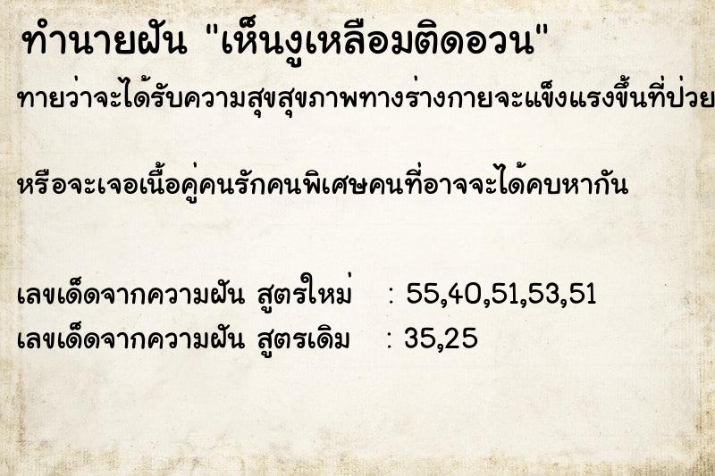 ทำนายฝันเห็นงูเหลือมติดอวน ทำนายฝันทำนายฝันเห็นงูเหลือมติดอวน