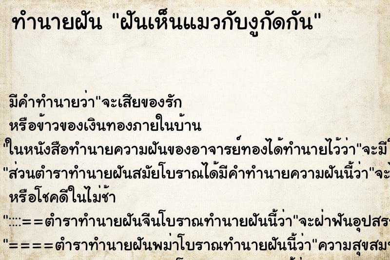 ทำนายฝัน ฝันเห็นแมวกับงูกัดกัน ตำราโบราณ แม่นที่สุดในโลก