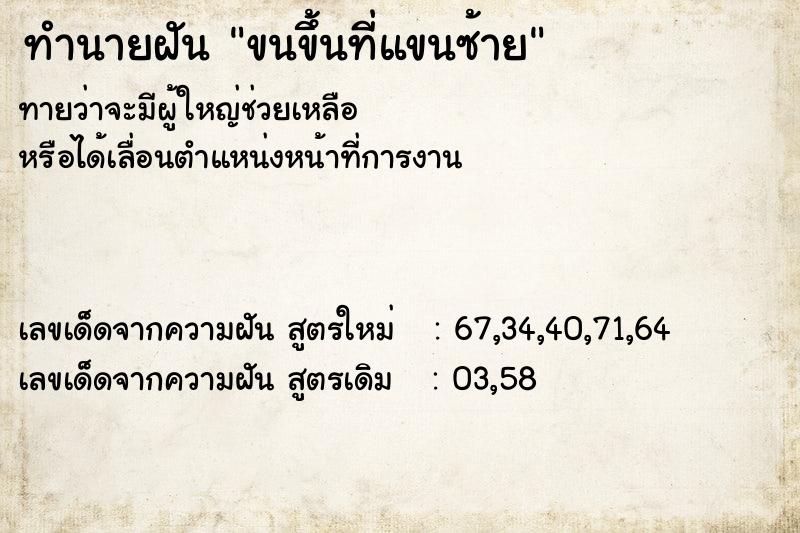 ทำนายฝันขนขึ้นที่แขนซ้าย ทำนายฝันทำนายฝันขนขึ้นที่แขนซ้าย
