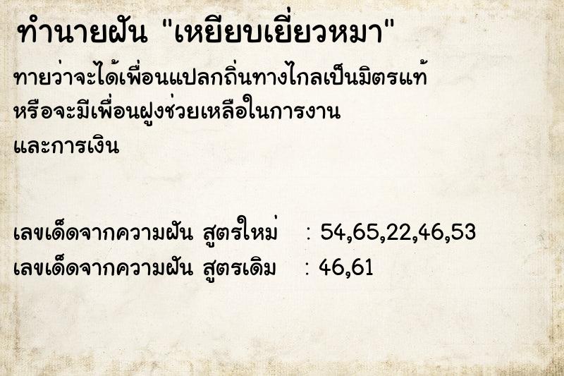 ทำนายฝันเหยียบเยี่ยวหมา ทำนายฝันทำนายฝันเหยียบเยี่ยวหมา