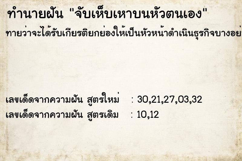 ทำนายฝันจับเห็บเหาบนหัวตนเอง ทำนายฝันทำนายฝันจับเห็บเหาบนหัวตนเอง