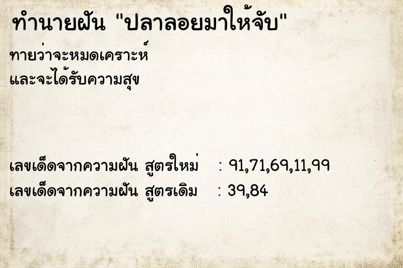 ทำนายฝันปลาลอยมาให้จับ ทำนายฝันทำนายฝันปลาลอยมาให้จับ