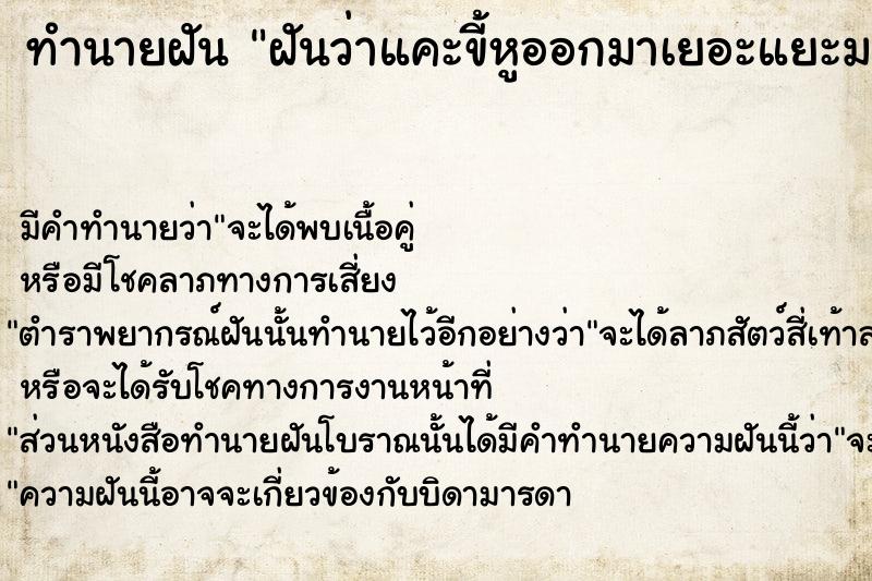 ทำนายฝัน ฝันว่าแคะขี้หูออกมาเยอะแยะมากมายเต็มมือ ทำนายฝัน ฝันว่าแคะขี้หูออกมาเยอะแยะมากมายเต็มมือ