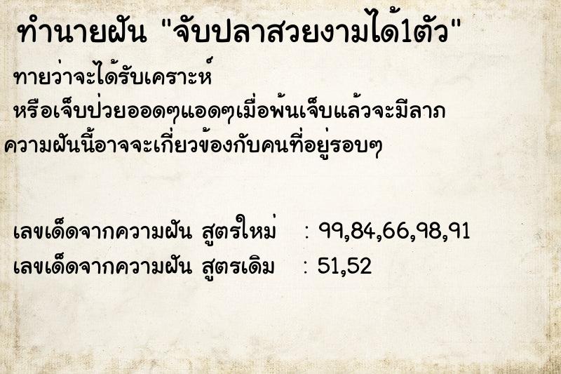 ทำนายฝันจับปลาสวยงามได้1ตัว ทำนายฝันทำนายฝันจับปลาสวยงามได้1ตัว