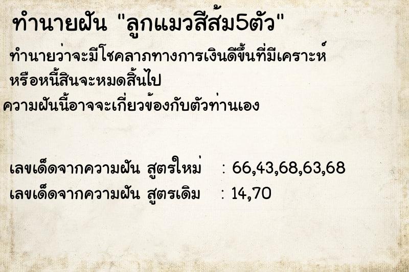 ทำนายฝันลูกแมวสีส้ม5ตัว ทำนายฝันทำนายฝันลูกแมวสีส้ม5ตัว