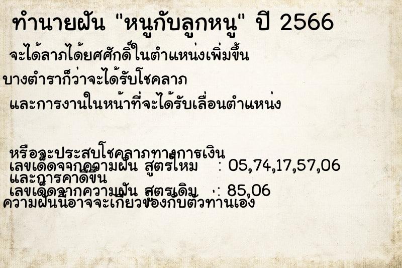 ทำนายฝัน หนูกับลูกหนู ทำนายฝัน หนูกับลูกหนู