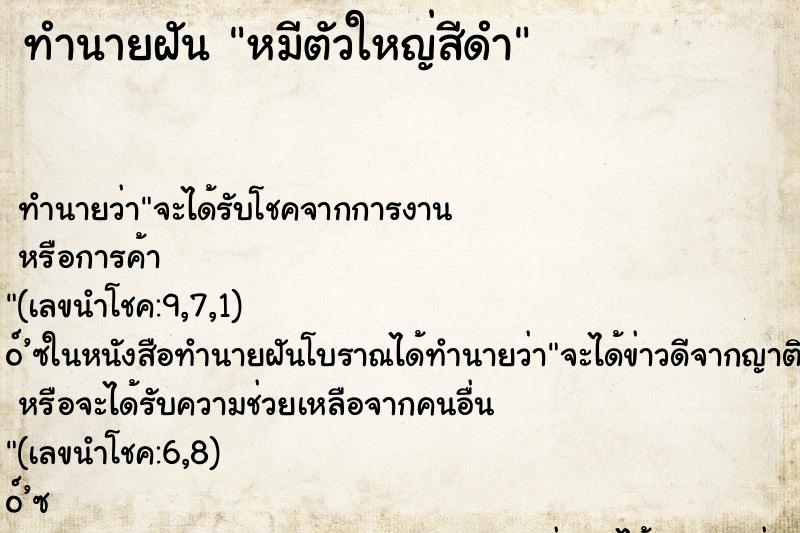 ทำนายฝัน หมีตัวใหญ่สีดำ