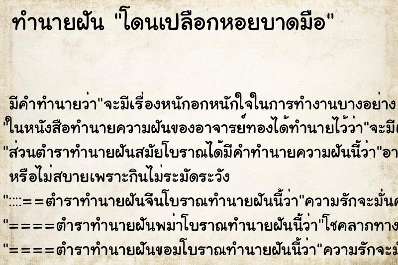 ทำนายฝัน โดนเปลือกหอยบาดมือ ทำนายฝัน โดนเปลือกหอยบาดมือ