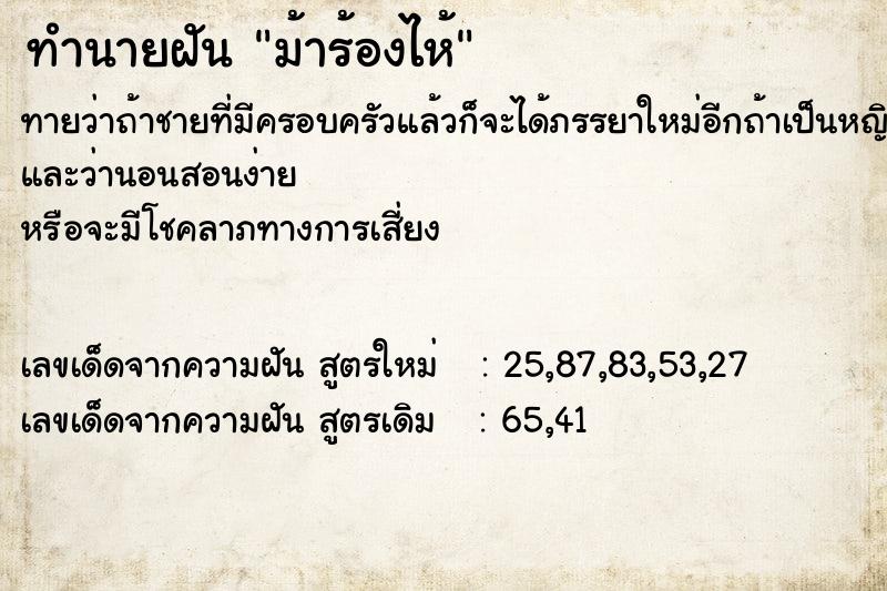 ทำนายฝันม้าร้องไห้ ทำนายฝันทำนายฝันม้าร้องไห้