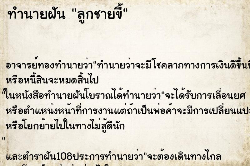 ทำนายฝัน ลูกชายขี้