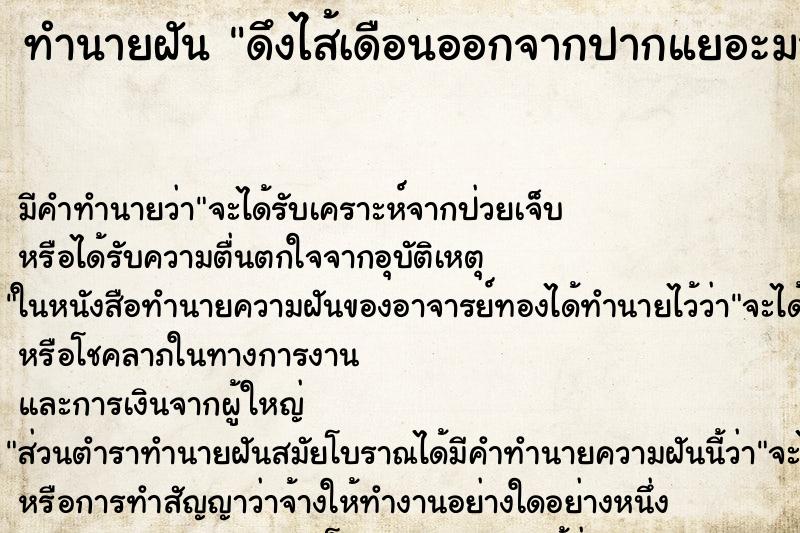 ทำนายฝัน ดึงไส้เดือนออกจากปากแยอะมาก ทำนายฝัน ดึงไส้เดือนออกจากปากแยอะมาก