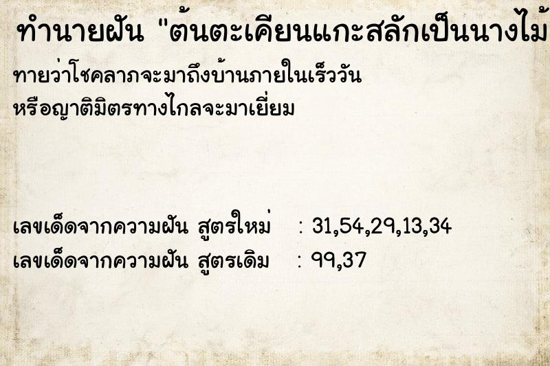 ทำนายฝัน ต้นตะเคียนแกะสลักเป็นนางไม้และเรือขุด
