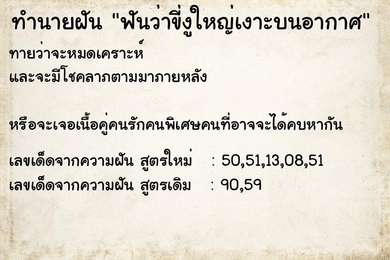 ทำนายฝัน ฟันว่าขี่งูใหญ่เงาะบนอากาศ