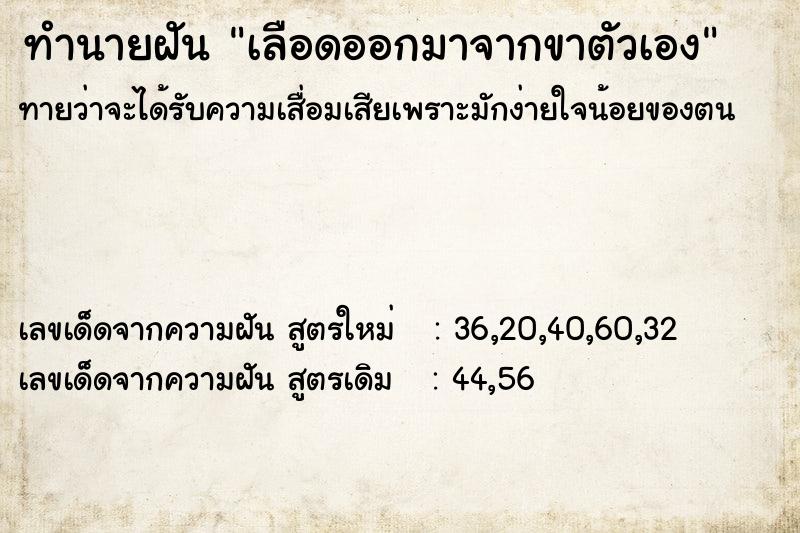 ทำนายฝันเลือดออกมาจากขาตัวเอง ทำนายฝันทำนายฝันเลือดออกมาจากขาตัวเอง